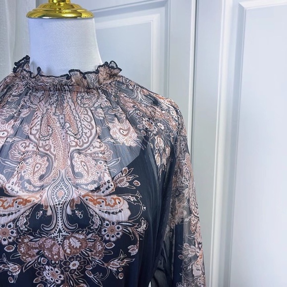 Designer-Style Black and Brown Paisley Chiffon Dress - Picture 8 of 9